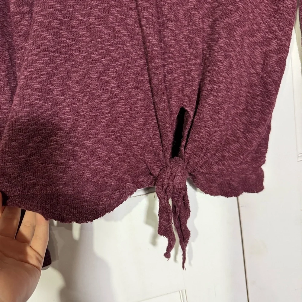 Anthropologie Left of Center Slub Knit Sweater Tie Front Burgundy Size Medium